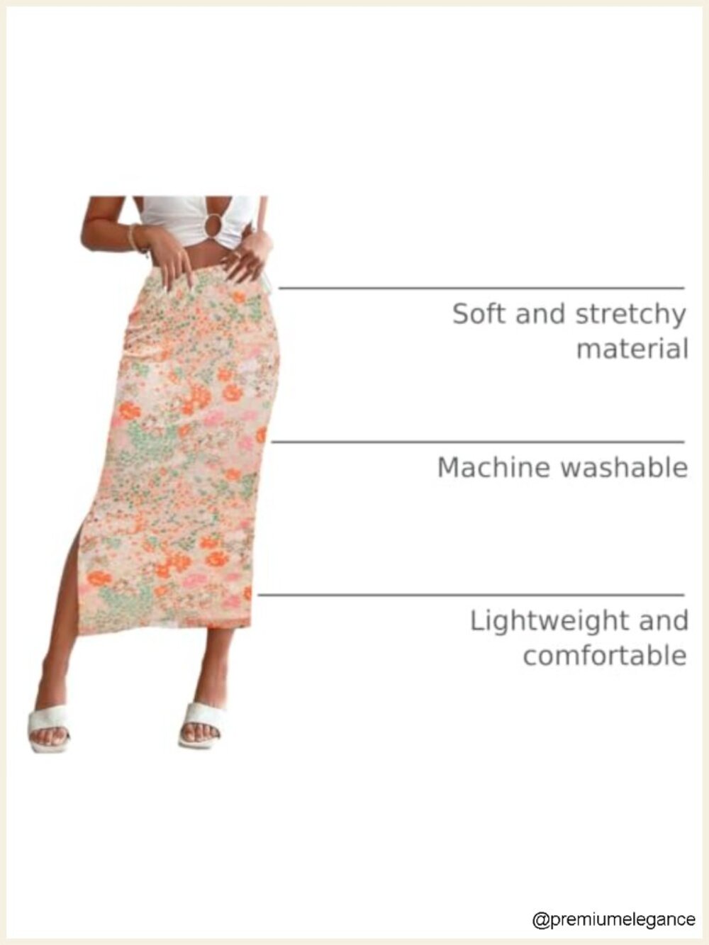 Women's Floral Mesh Midi Skirt High Waisted Split Boho Summer - Picture 3 of 6